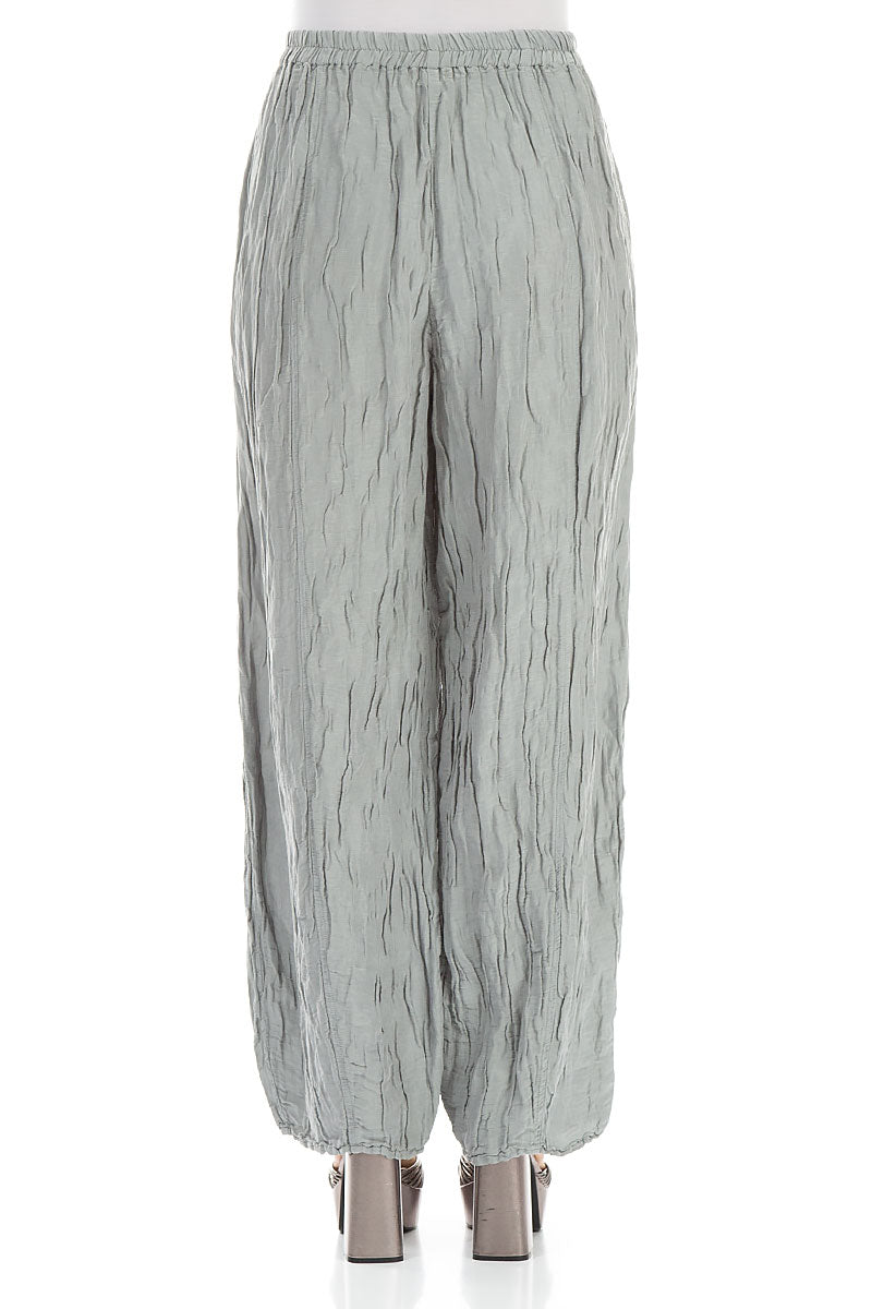 Long Crinkled Light Grey Silk Linen Trousers 2