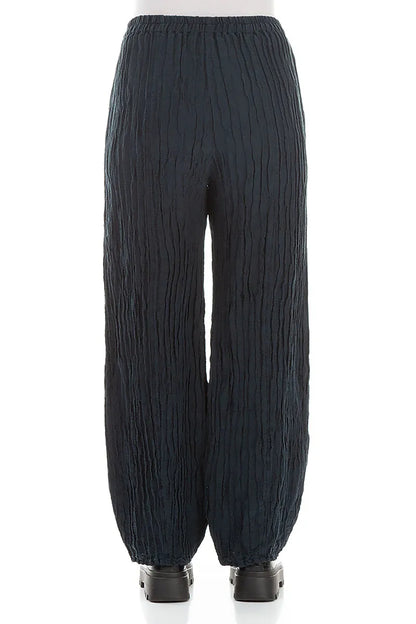 Long Dark Navy Crinkled Trousers 2