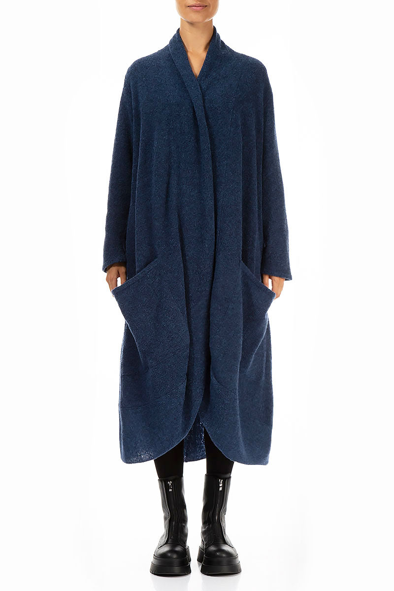 Long Open Blue Wool Cardigan 1
