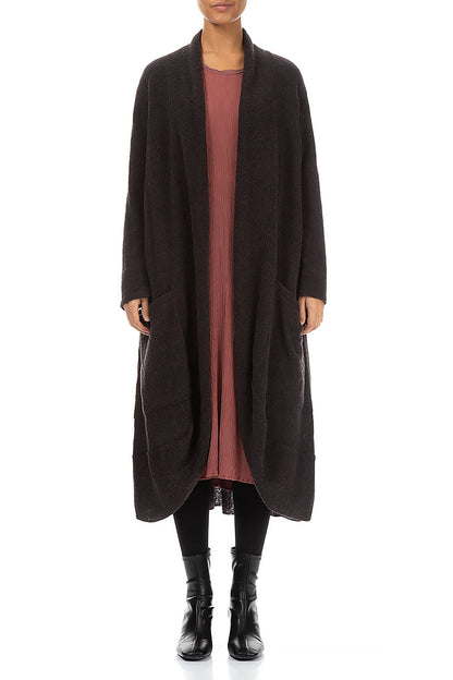 Long Open Chocolate Wool Cardigan 1