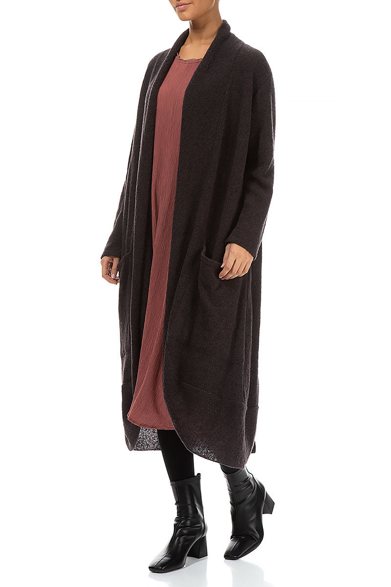 Long Open Chocolate Wool Cardigan 3