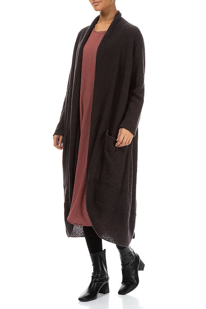 Long Open Chocolate Wool Cardigan 3
