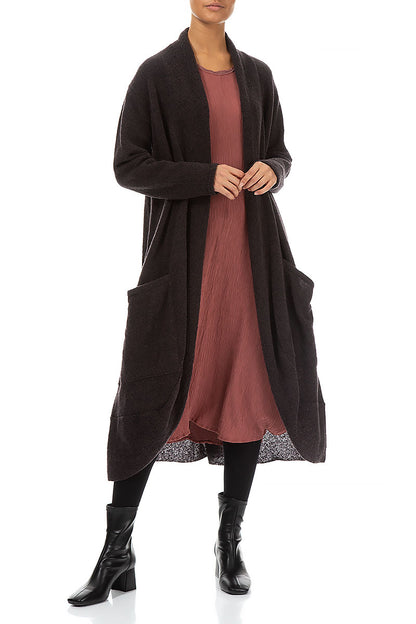 Long Open Chocolate Wool Cardigan 4