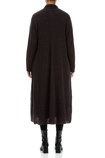 Long Open Chocolate Wool Cardigan 2