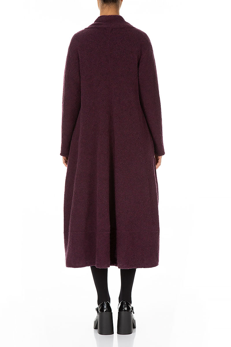 Long gilet ouvert en laine couleur mûre