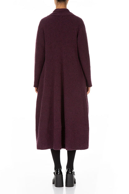 Long gilet ouvert en laine couleur mûre