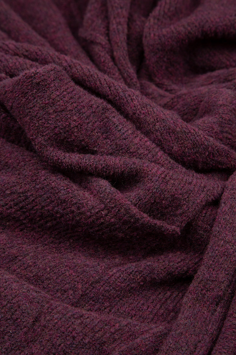 Long gilet ouvert en laine couleur mûre
