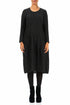 Long Sleeve Balloon Crinkled Black Silk Linen Dress 1