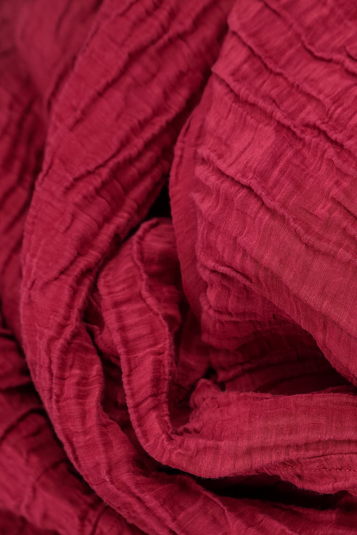 Long Sleeve Balloon Crinkled Ruby Silk Linen Dress