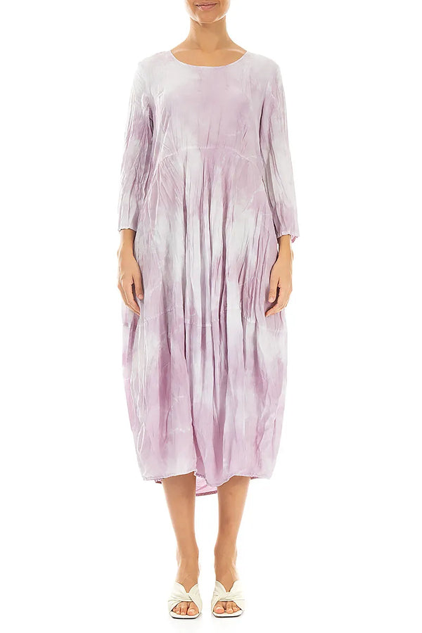 Long Sleeve Balloon Liquid Lilac Crumpled Silk Dress 1