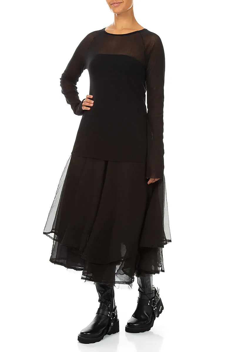 Long Sleeve Black Mesh Soft Cotton Top