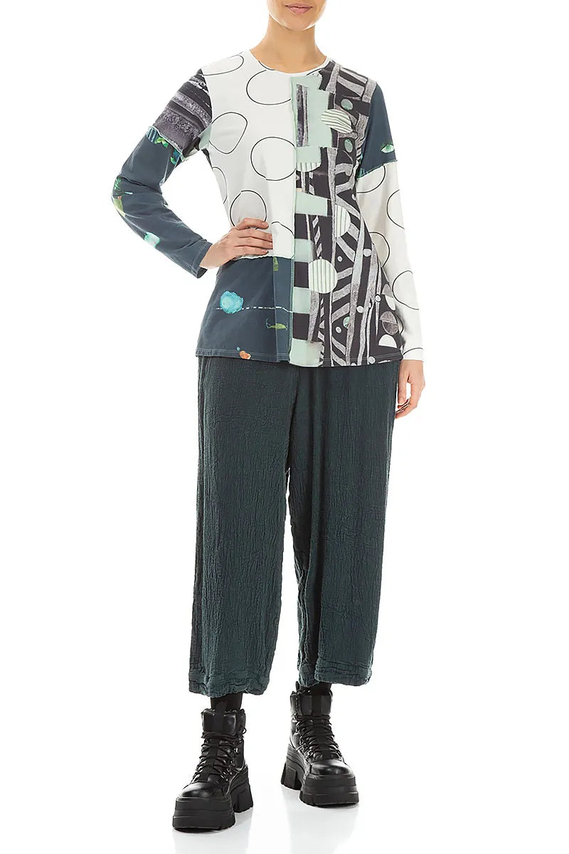 Long Sleeves Mixed Prints Cotton Blouse