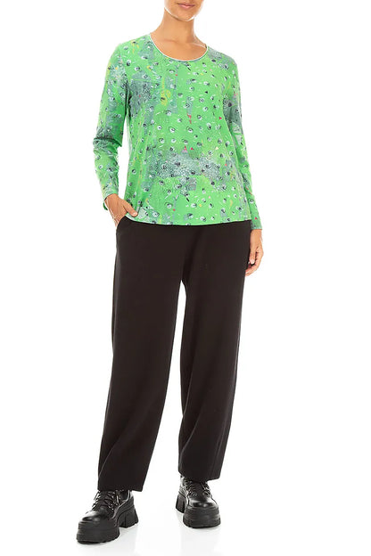 Long Taper Black Cotton Jersey Trousers