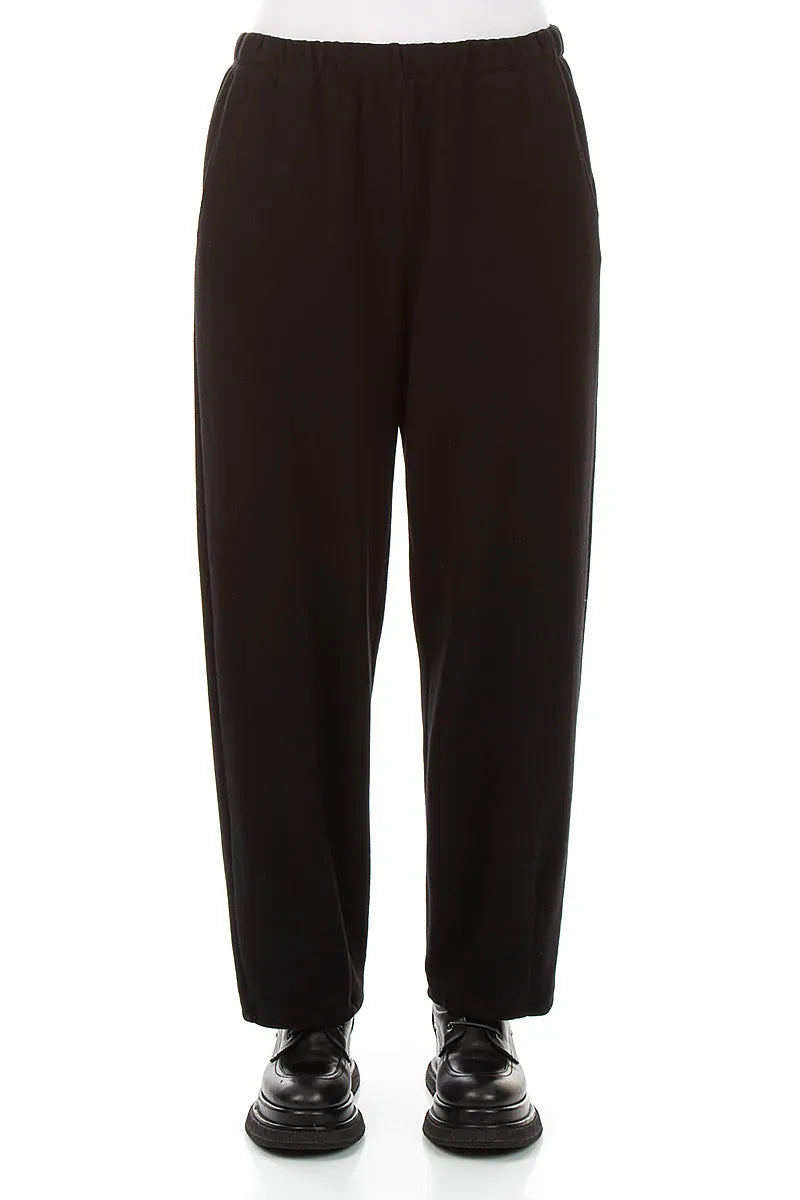 Long Taper Black Cotton Jersey Trousers