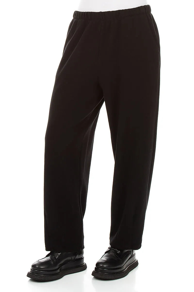 Long Taper Black Cotton Jersey Trousers