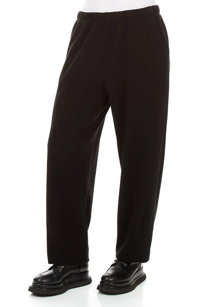Long Taper Black Cotton Jersey Trousers