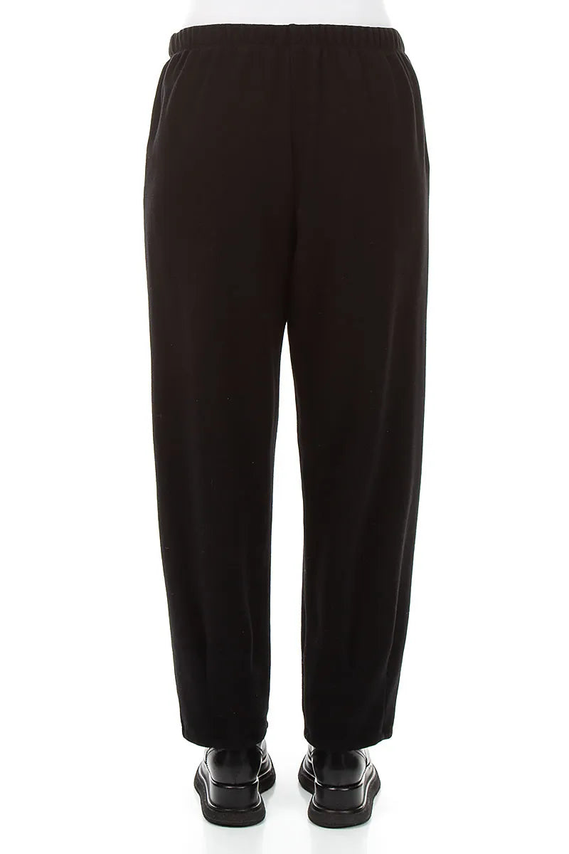Long Taper Black Cotton Jersey Trousers