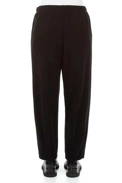 Long Taper Black Cotton Jersey Trousers
