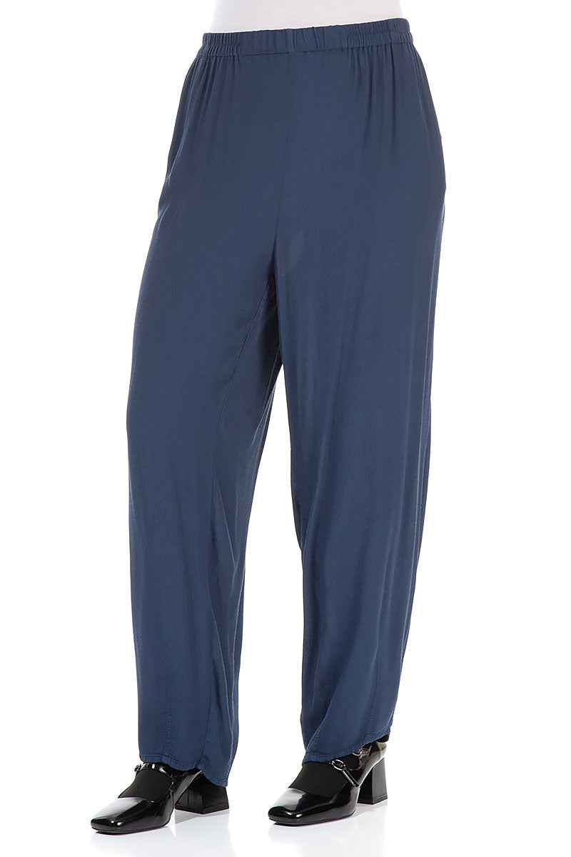 Long Tapered Denim Blue Viscose Trousers 3
