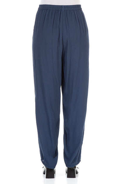 Long Tapered Denim Blue Viscose Trousers 2