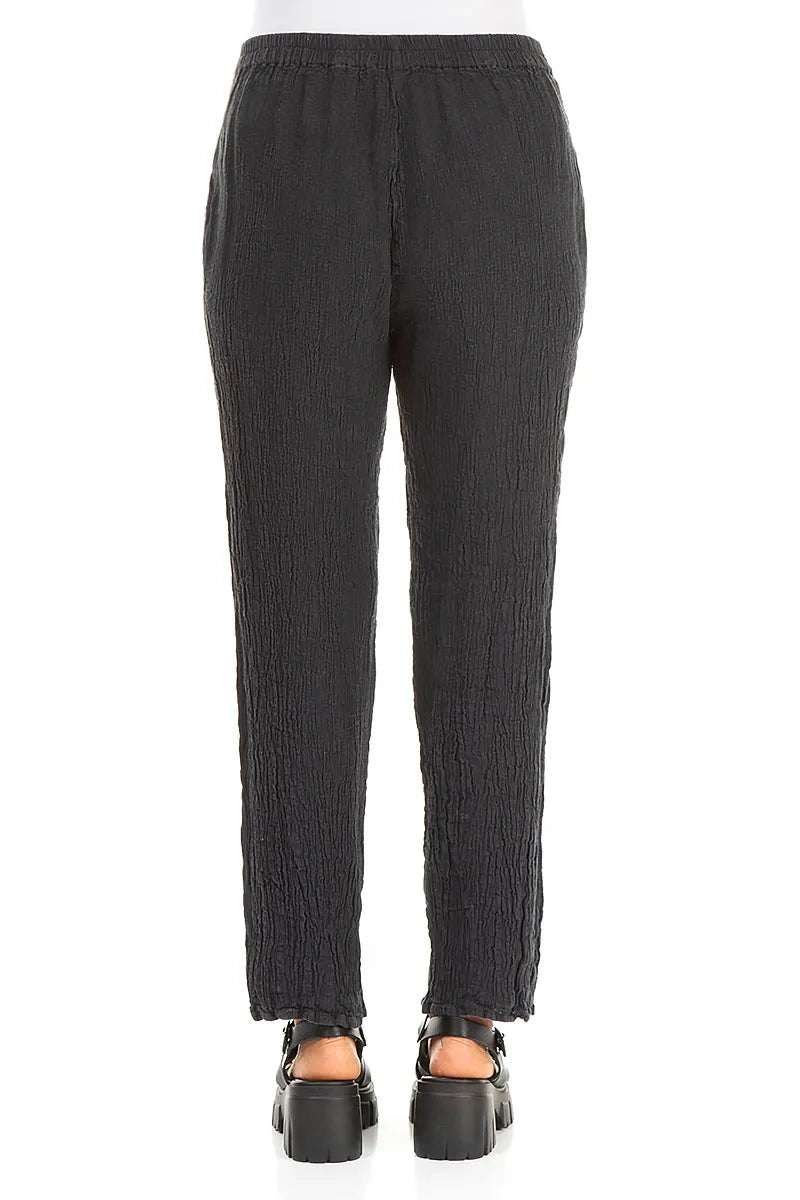 Long Tapered Graphite Linen Viscose Trousers 2