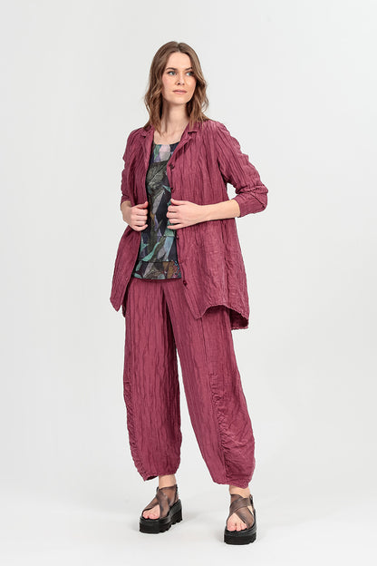 Longer Back Antique Ruby Crinkled Silk Linen Jacket 1