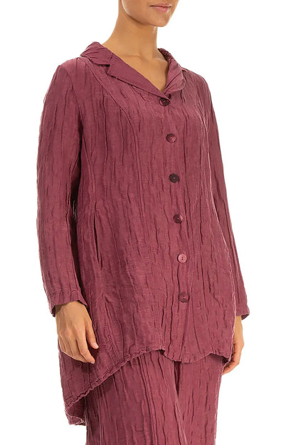 Longer Back Antique Ruby Crinkled Silk Linen Jacket 4