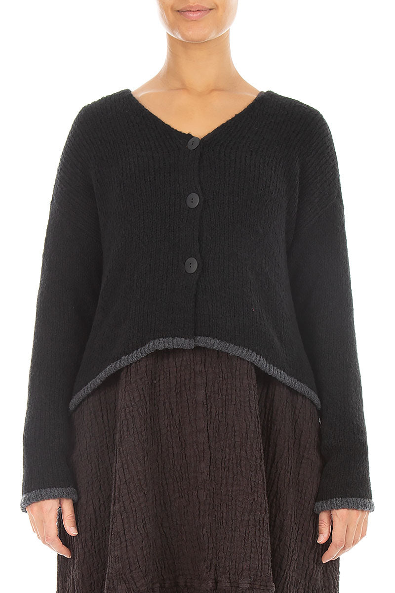 Longer Back Black Wool Cardigan 1