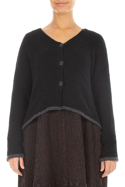 Longer Back Black Wool Cardigan 1