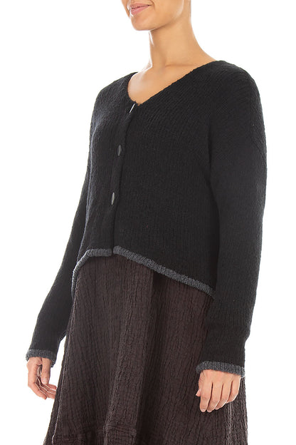 Longer Back Black Wool Cardigan 3