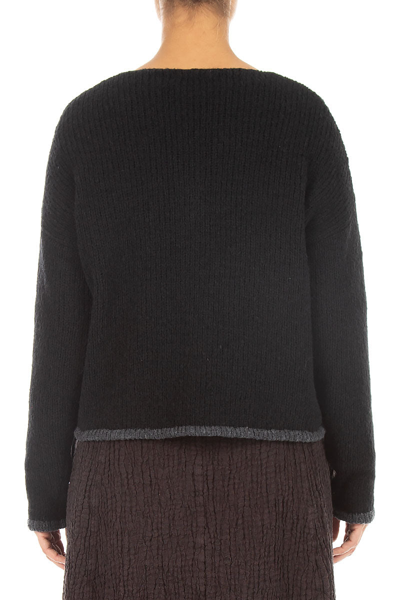 Longer Back Black Wool Cardigan 2