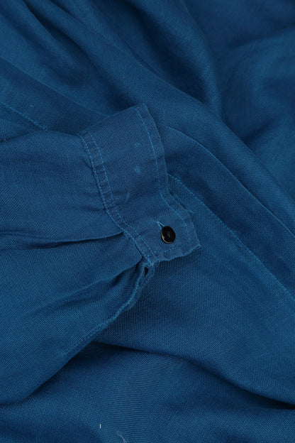 Longer Back Cobalt Blue Silk Cotton Shirt 6