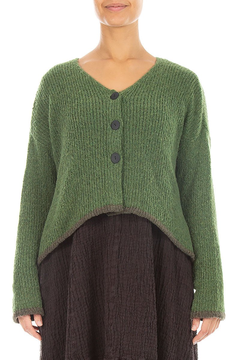 Longer Back Dark Sage Wool Cardigan 1