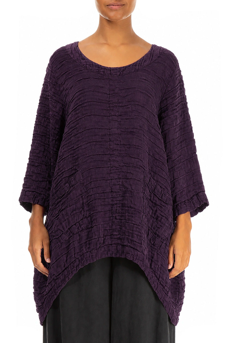 Longer Back Deep Plum Crinkled Silk Tunic 1