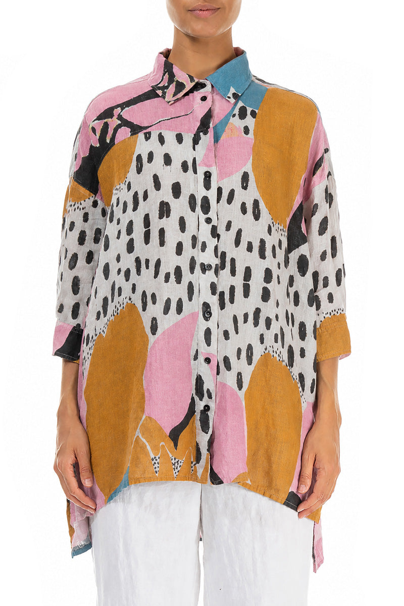 Longer Back Desert Bloom Linen Shirt 1