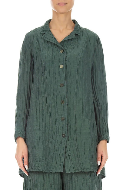 Longer Back Sage Crinkled Silk Linen Jacket 1