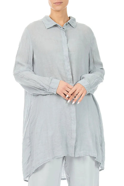 Longer Back Silver Grey Gauze Linen Shirt 3