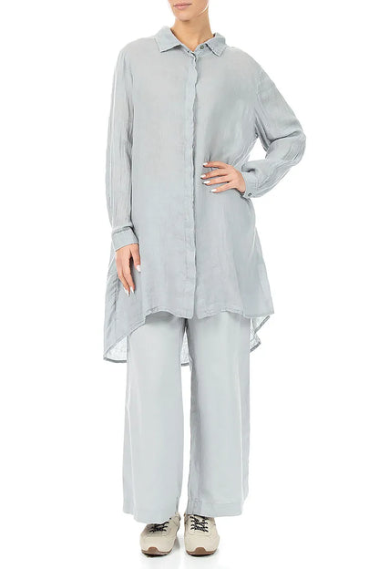 Longer Back Silver Grey Gauze Linen Shirt 4