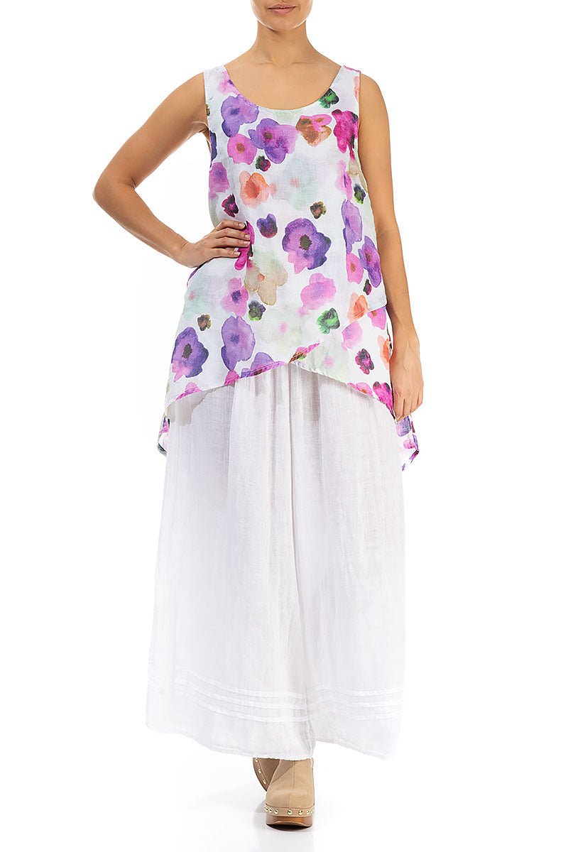 Longer Back Sleeveless Blossom Gauze Linen Blouse 4