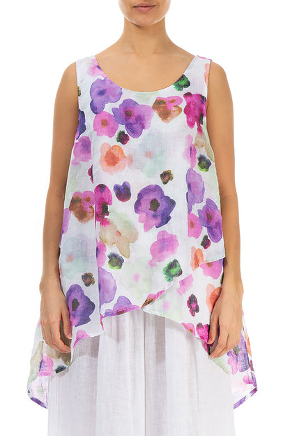 Longer Back Sleeveless Blossom Gauze Linen Blouse 1