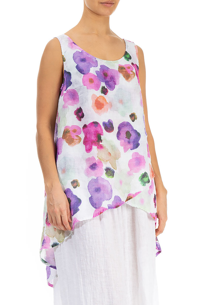 Longer Back Sleeveless Blossom Gauze Linen Blouse 3