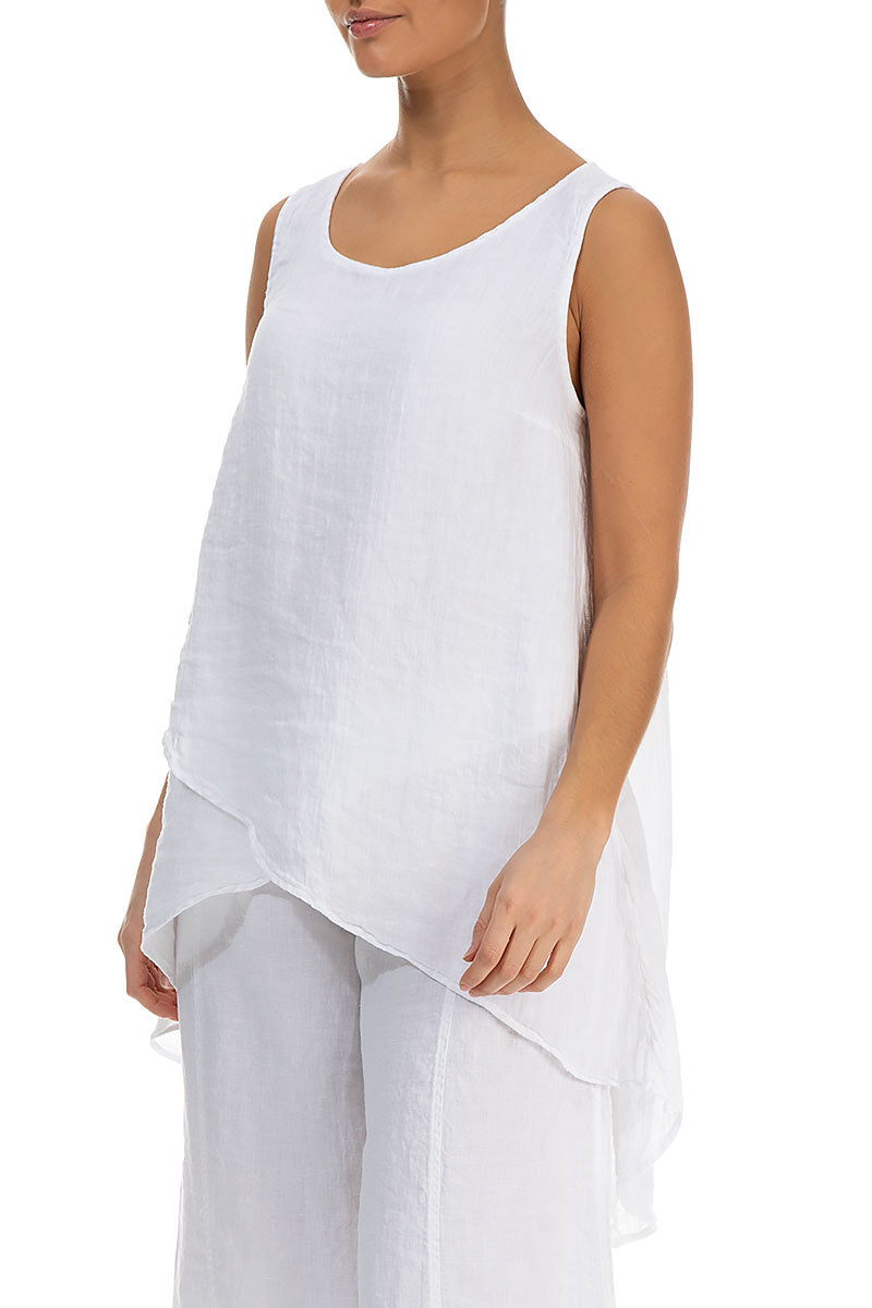 Longer Back Sleeveless White Gauze Linen Blouse 3