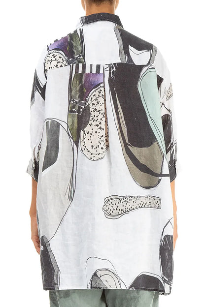 Longer Back Tumbled Stone Linen Shirt 3
