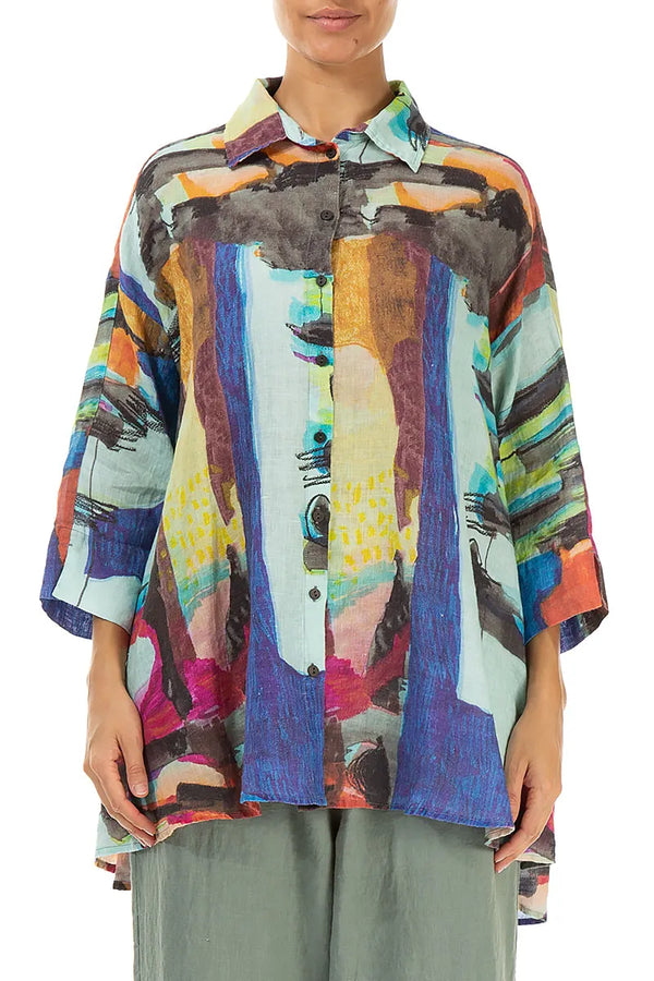 Loose Abstract Linen Shirt 1