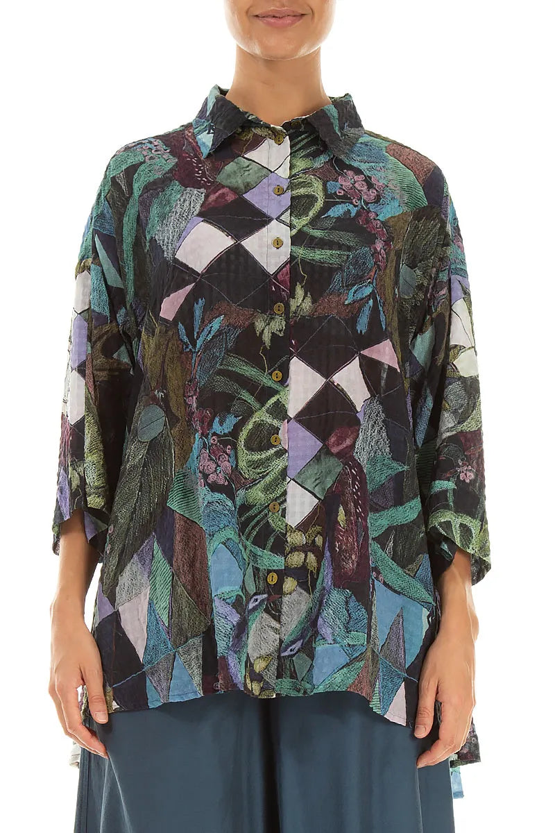 Loose Art Mosaic Textured Silk Shirt 1