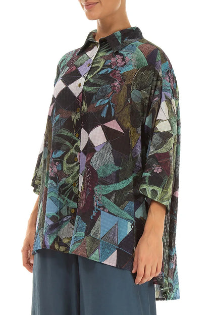 Loose Art Mosaic Textured Silk Shirt 3