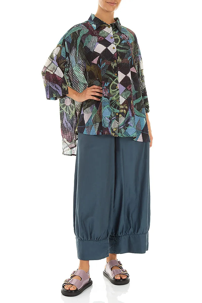 Loose Art Mosaic Textured Silk Shirt 4