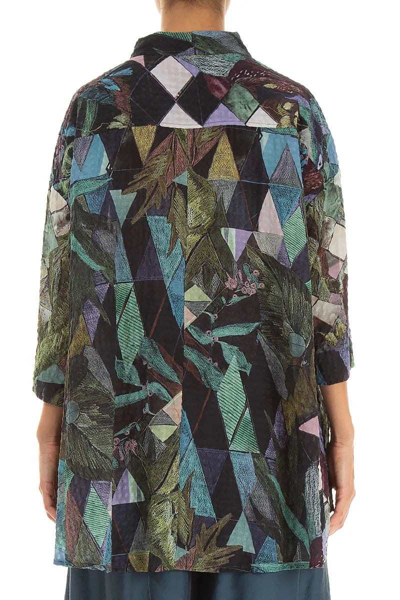 Loose Art Mosaic Textured Silk Shirt 2