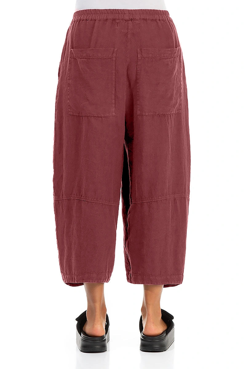 Loose Back Pockets Antique Ruby Linen Trousers 2