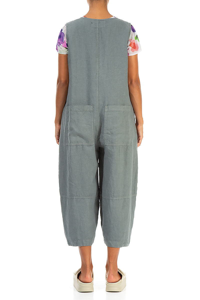 Loose Back Pockets Grey Sage Linen Jumpsuit 2